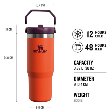 Stanley The IceFlow Flip Straw Pipetli Termos Bardak 0,89 LT Turuncu